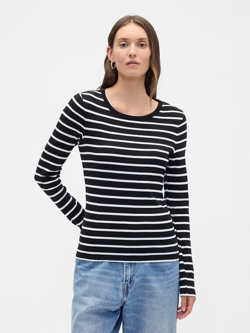 NWT! GAP Classic Black and White Striped Crewneck Long-Sleeve Tee Size Small